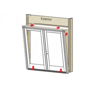 hinged patio door installation before building wrap, step 2