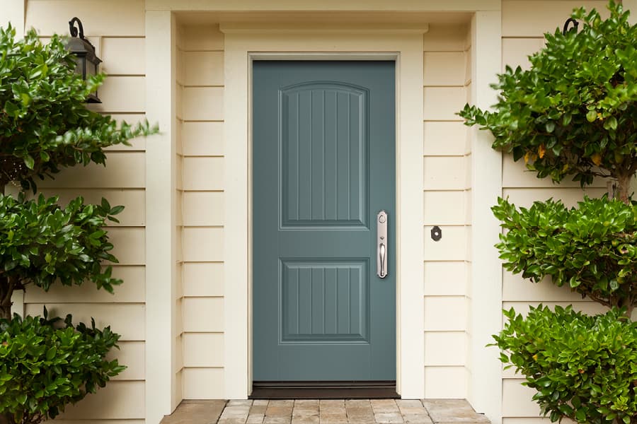 solid fiberglass blue entry door