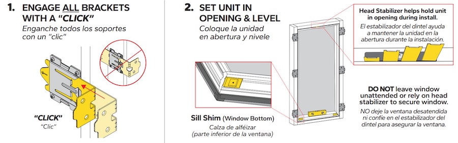 This is a graphic of features for the Pella Steady Set installation system.