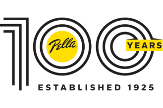 The Pella 100-year logo featuring the number 100 and the text "Established 1925".