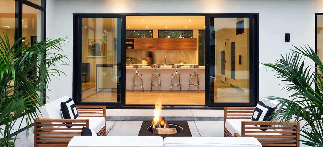 three panel sliding doors black trim home patio