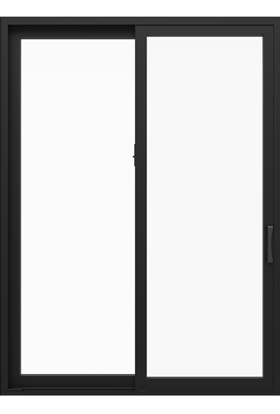 standard black fiberglass Pella Impervia sliding patio door with black hardware