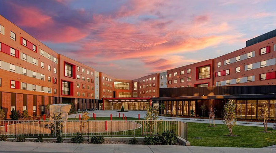 The University of Utah's student housing building features Pella Impervia fiberglass windows.