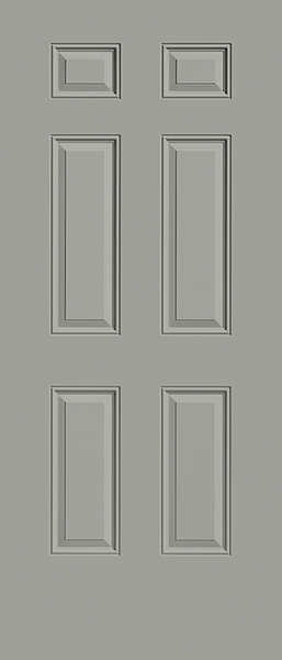 steel entry door in gray paint
