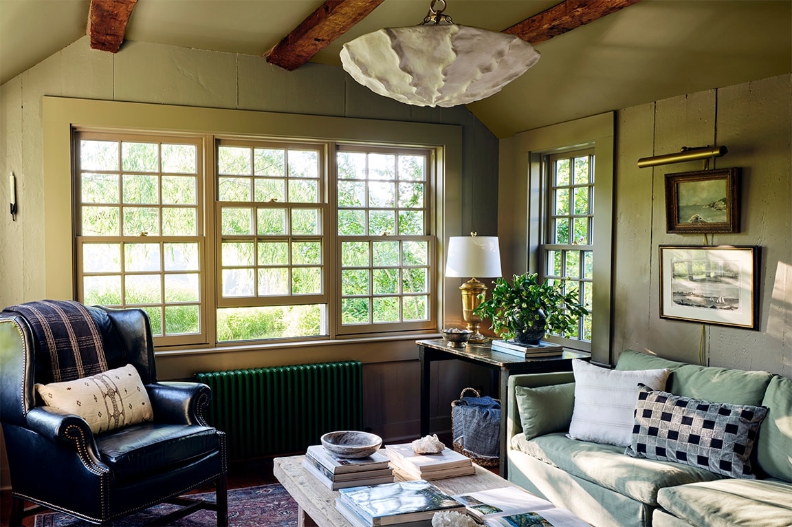 Interior view of traditional double-hung windows on a cottage style home.