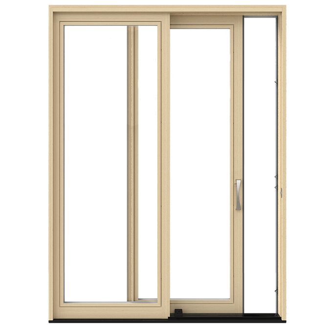 unfinished wood lifestyle series sliding patio door with no grilles or exclusive hardware