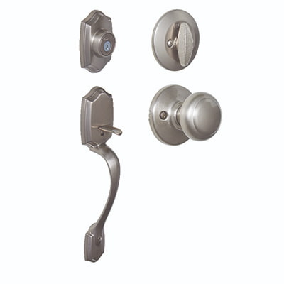 Belleview Exterior Handle with Cove Interior Knob  – Satin Nickel