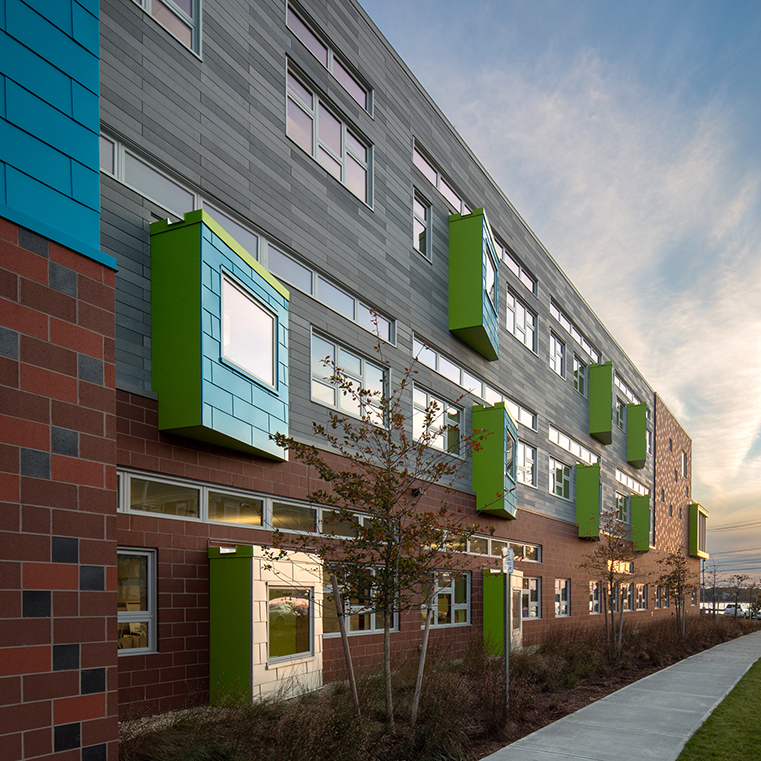 Colorful school wood windows for modern building