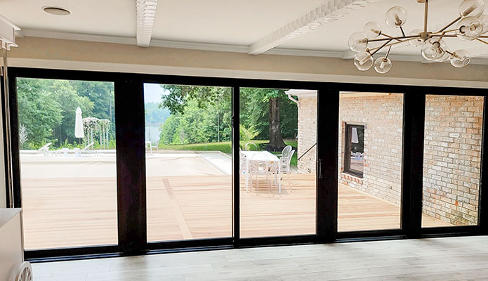 Interior view of newly installed patio sliding glass doors.