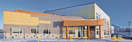 exterior of an elementary school using fiberglass windows