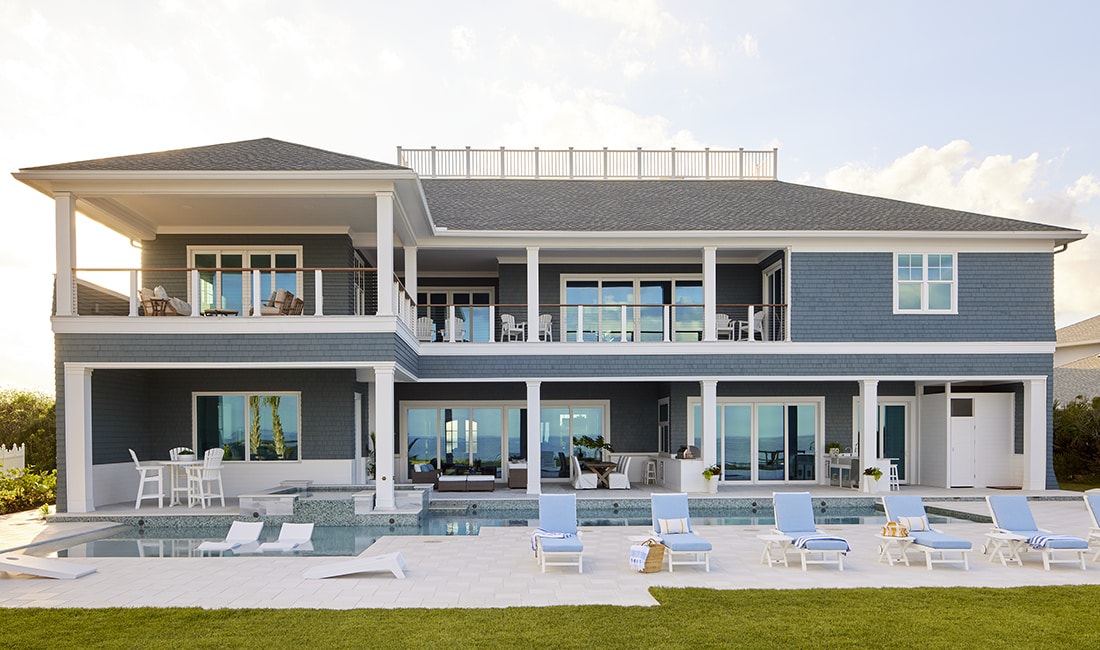 exterior home in tropical region with hurricane shield windows