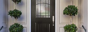 charcoal mahogany-grain entry door half light decorative glass