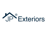 JP Exteriors logo in navy and white. 