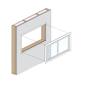 inserting a window into a wall demonstrating pocket replacement