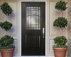 Pella® Fiberglass Entry Doors Fiberglass 1/2 Light 1 Panel Plank Entry Door