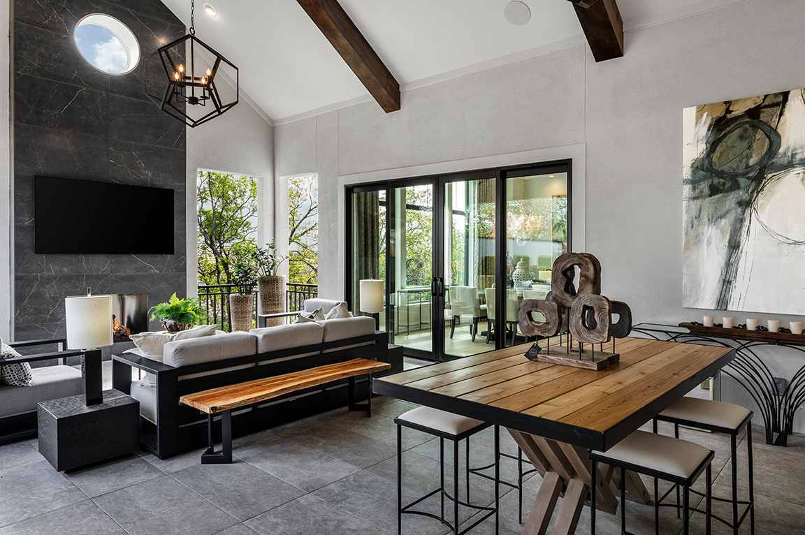 Modern living space in Kansas City home highlighting newly installed patio doors.