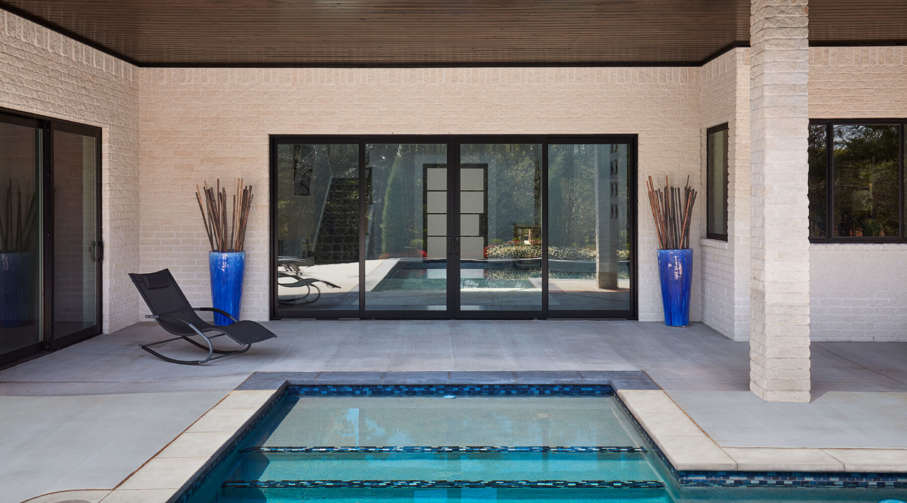 Black patio doors with pool