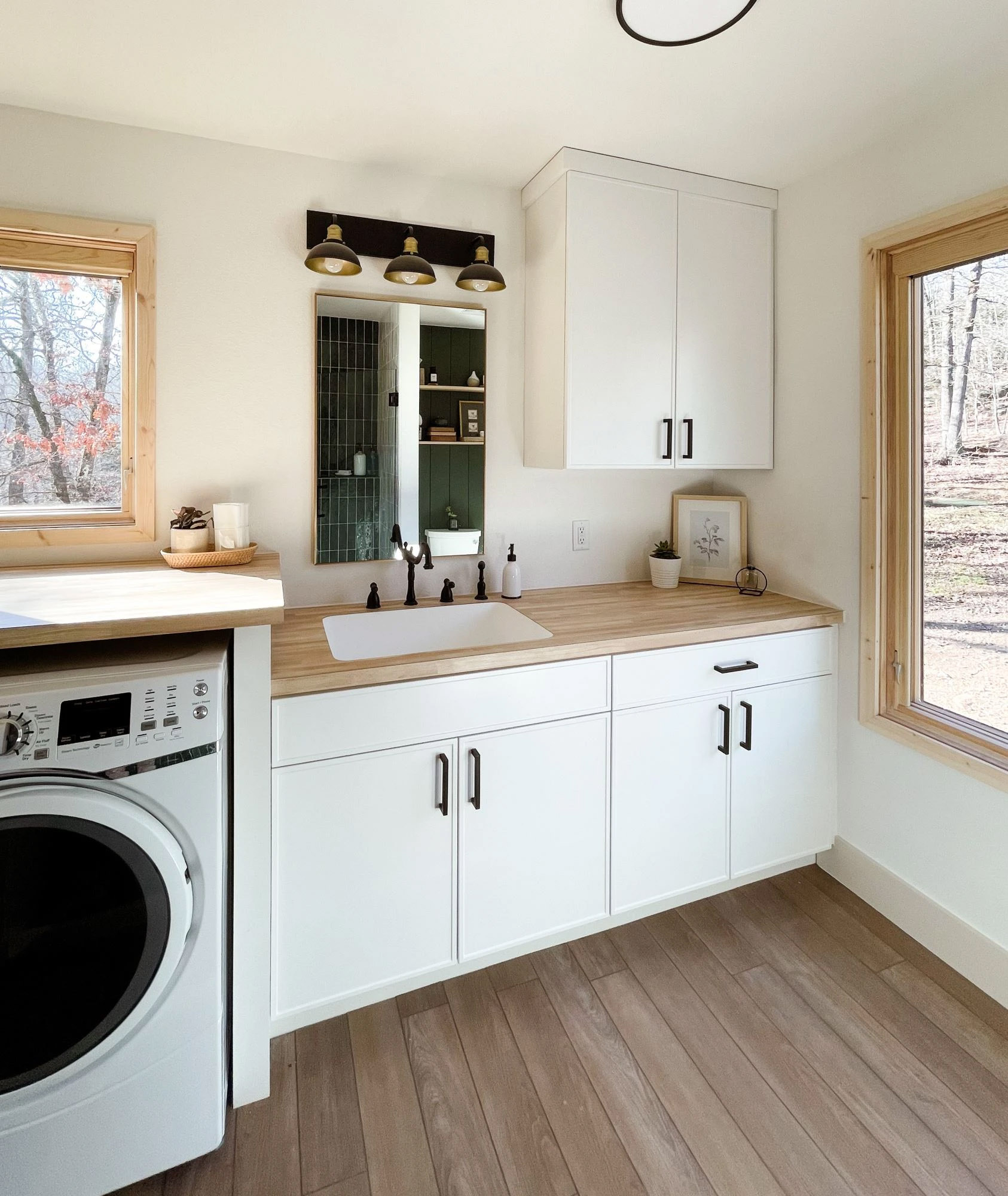 Fayetteville cabin laundry room with newly installed windows.