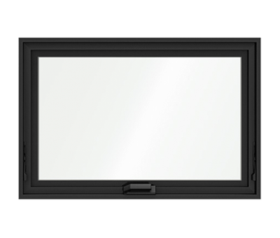 a large black aluminum awning window cutout