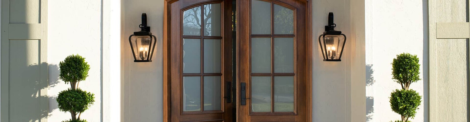 two panel continuous arch entry door with 3/4 glass