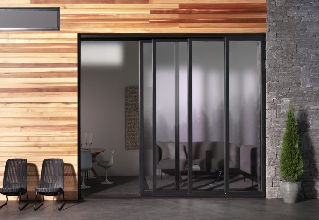 black mult-sliding patio door on contemporary home
