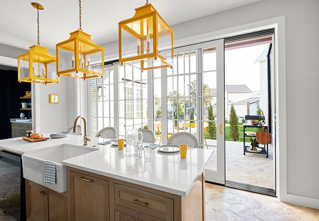 black mult-sliding patio door on contemporary home