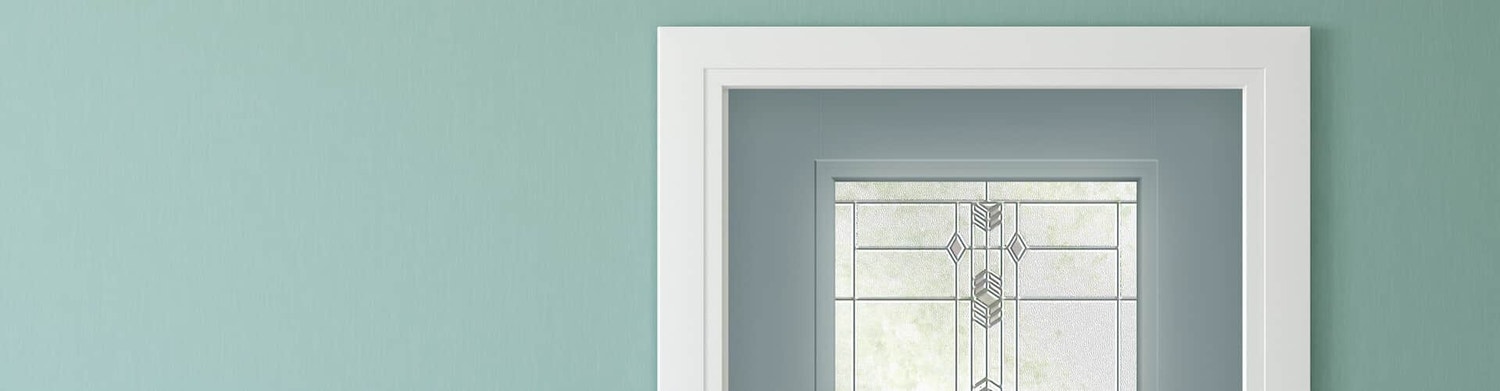 robin egg blue wall with frost blue entry door and white interior trim