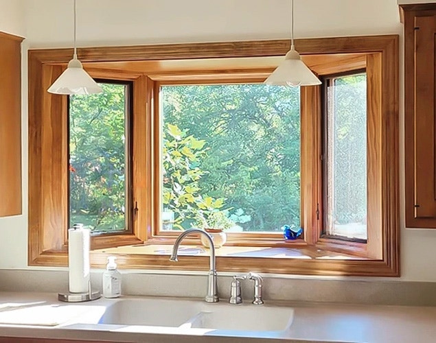 After image of Yellow Springs kitchen with newly installed Pella bay window.