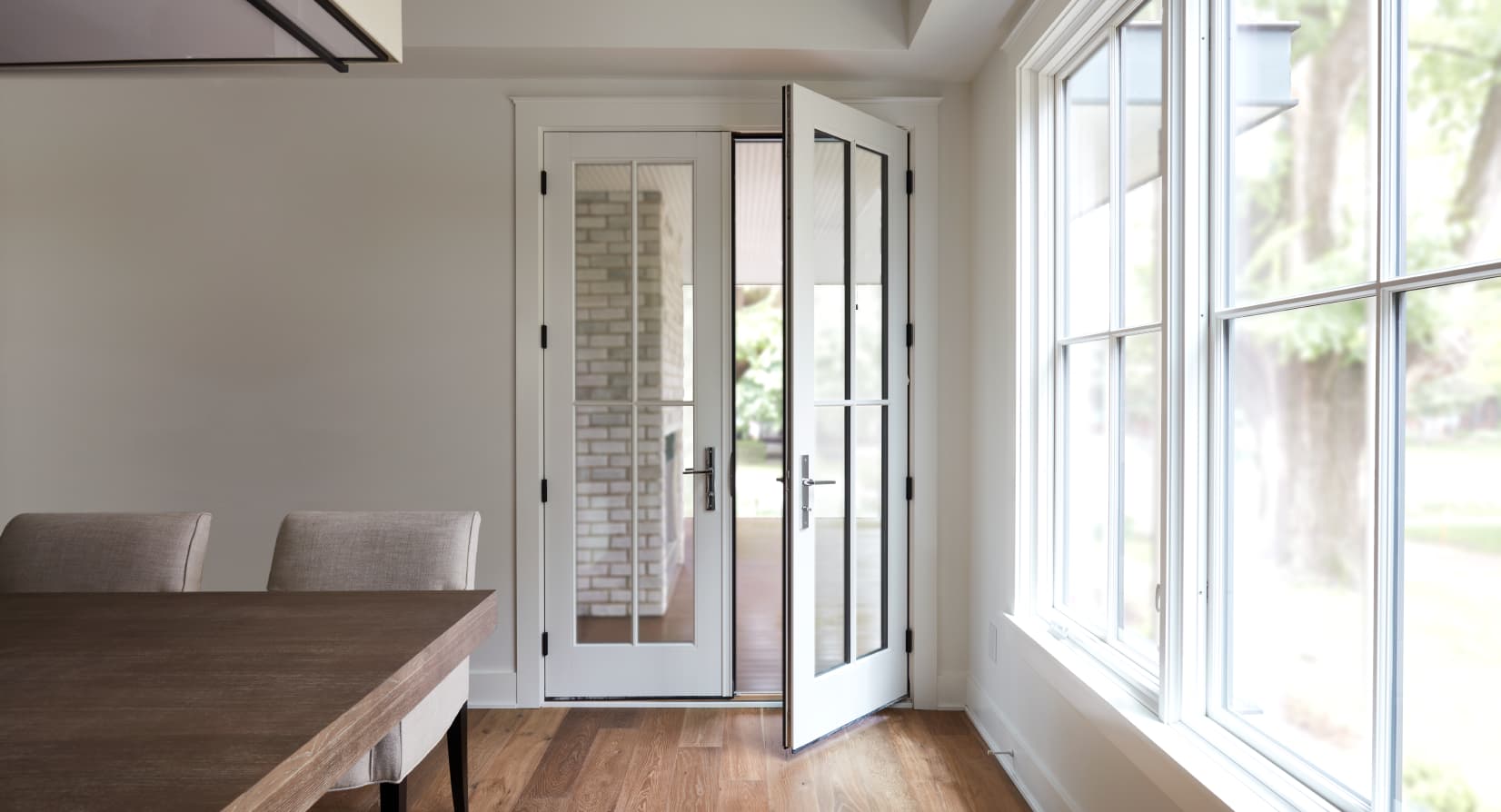 white kitchen with two-panel hinged door