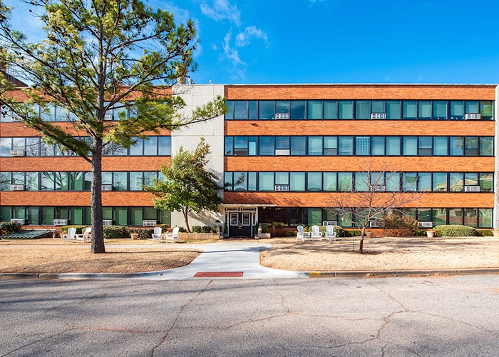 apartment building black windows exterior