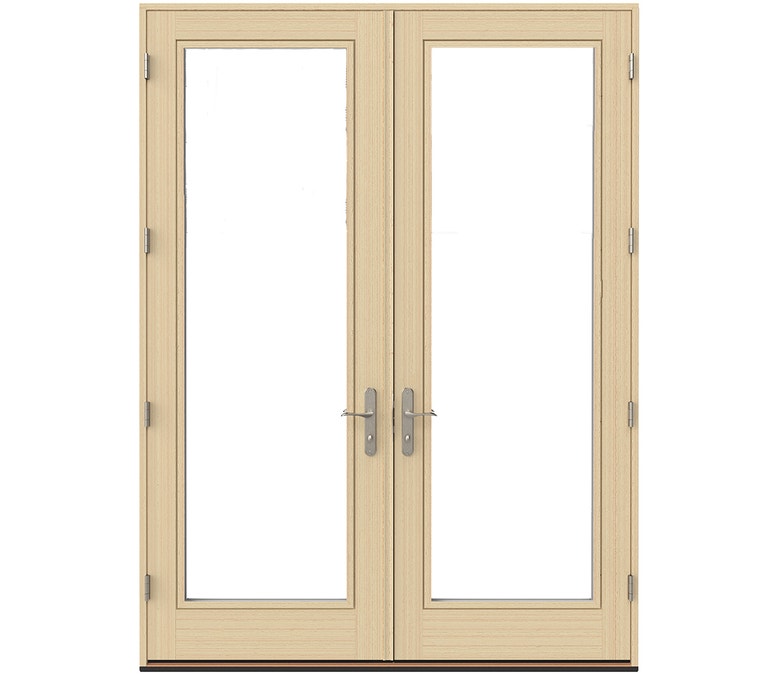 unfinished wood lifestyle series double hinged patio door with no grilles or exclusive hardware