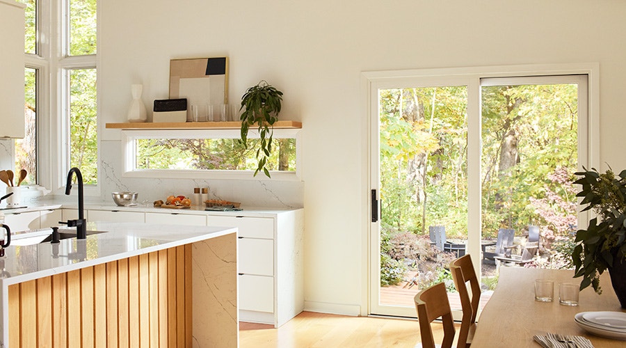 window wall with two hinged doors at the center