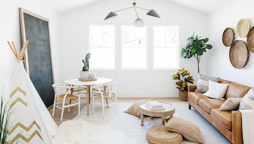 Custom wood windows on the far side of a scottsdale family room