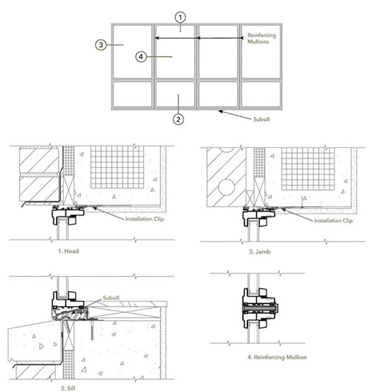 typical elevation for fiberglass window walls