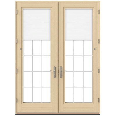 natural finish hinged door from lifestyle series with blinds and grilles