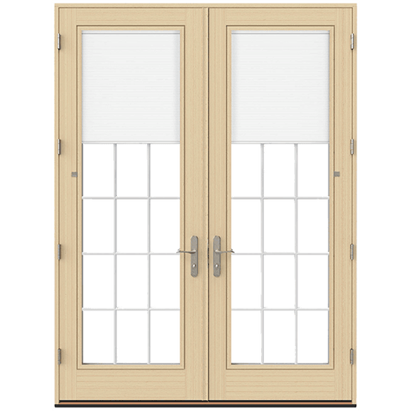 natural finish hinged door from lifestyle series with blinds and grilles