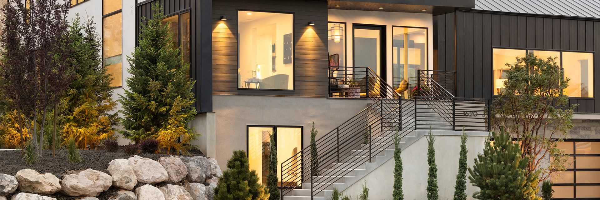 Exterior shot of modern western home in Montana. 