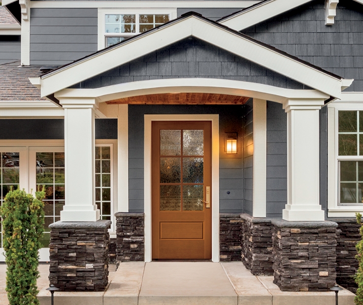 flush glazed 3/4 light entry door fir grain decorative glass