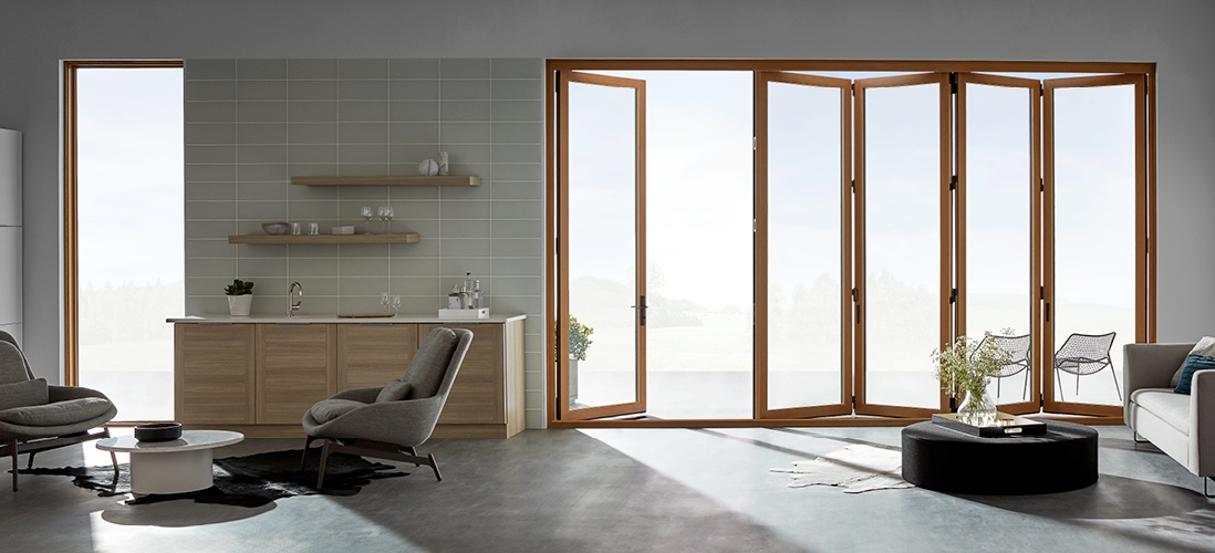 contemporary bifold patio door 1 panel on left 4 panels on right