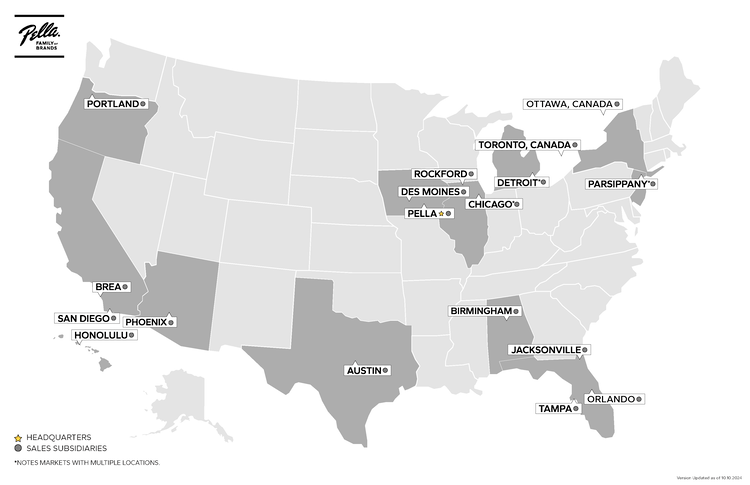 map of pella sales distribution