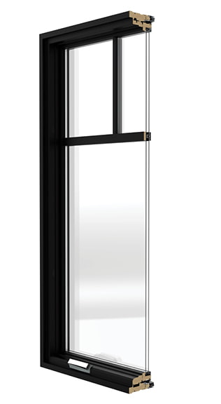 contemporary black window cross section with glass