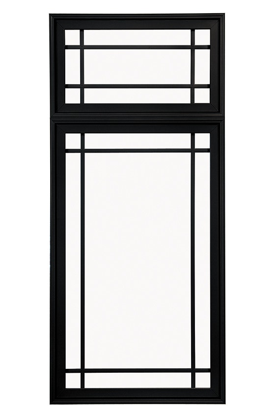 Dark-colored window with prairie styled grille pattern.