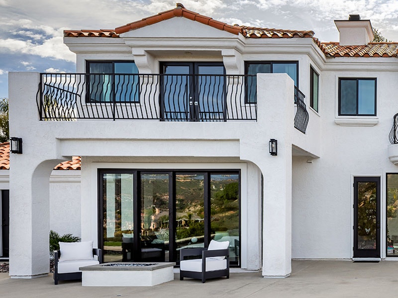 Black patio doors with pool