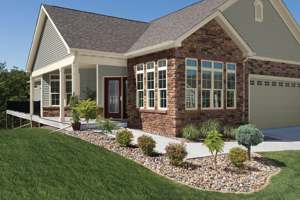 Tan Vinyl Windows Complement Traditional Home Design Pella