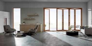 bifold patio doors open living room
