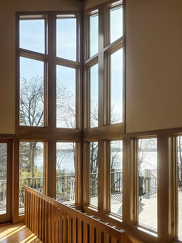 Interior shot of newly installed energy efficient walls of windows in Litchfield home.