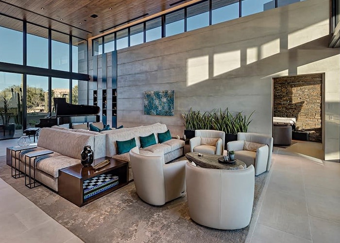 Scottsdale home renovation with floor-to-ceiling windows on the far side