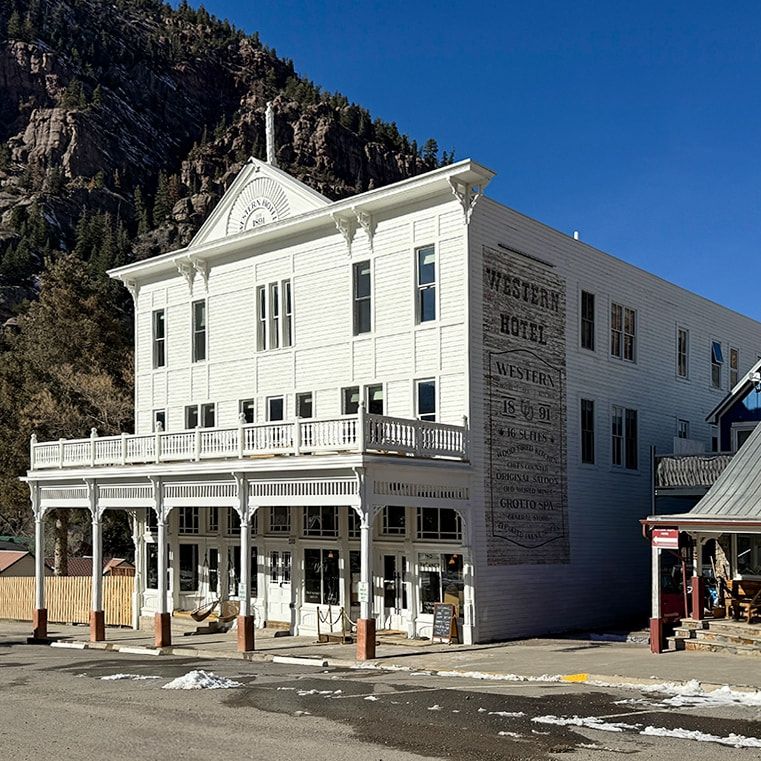 A restored historic hotel with a wood window replacement in Ouray. 