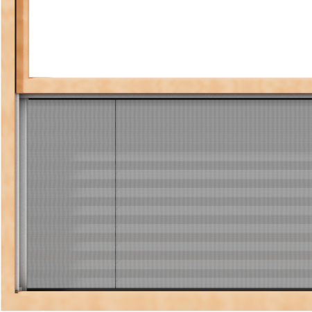 A wood double-hung window corner with the hidden screen