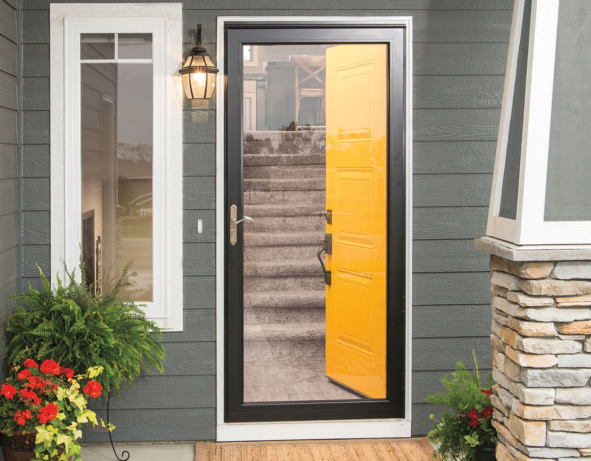 Mobile home storm door with 2024 pet door